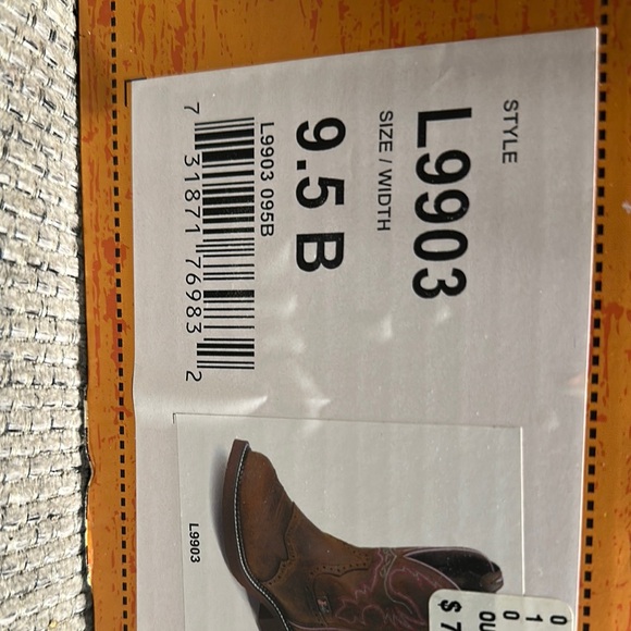 NWB Justin Boots Pink and Brown Heeled Boots with Embroidered Design - Picture 6 of 10